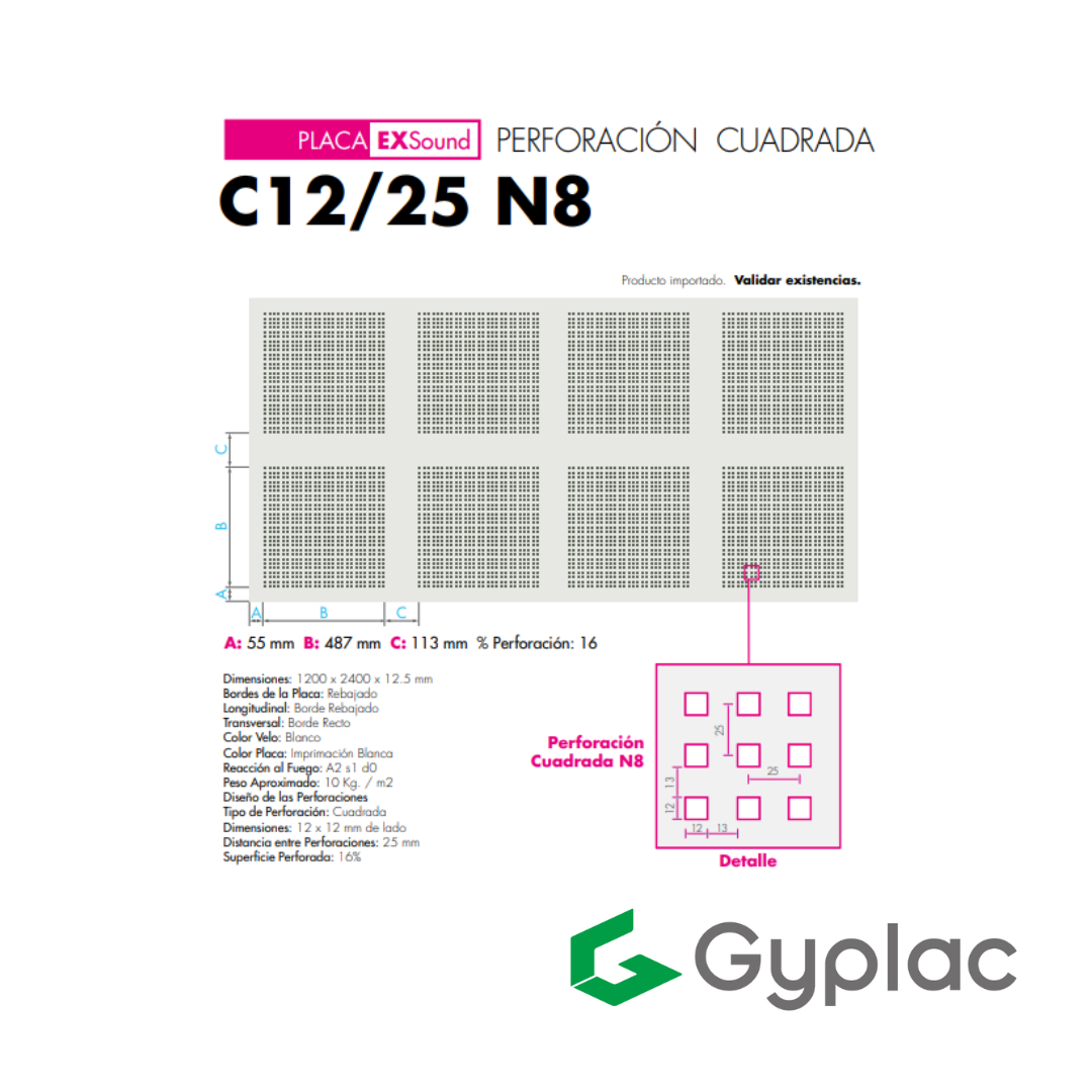 Placa Gyplac Exsound C12/25 N8 - Construmart - Perú