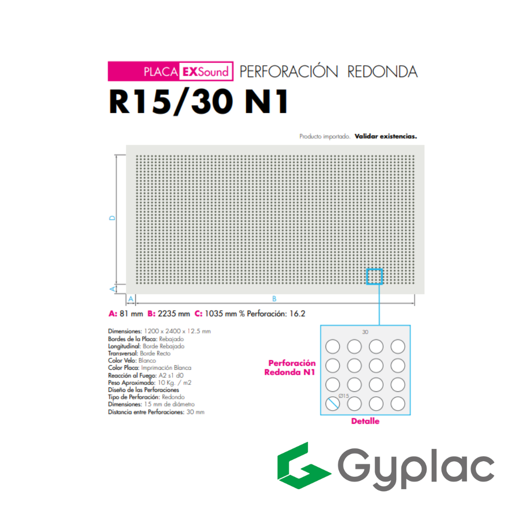 Placa Gyplac Exsound R15/30 N1 - Construmart - Perú